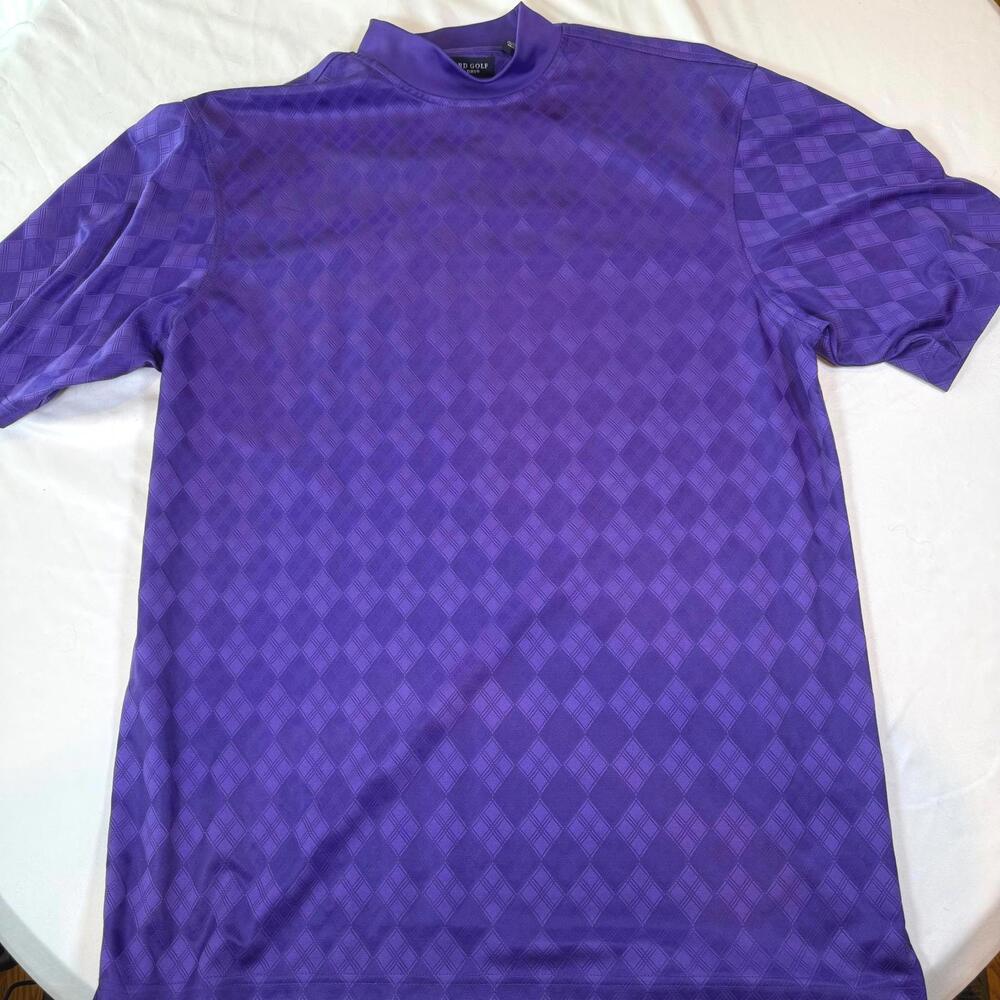 Oxford Golf Super Dry CoolMax Mock Neck Argyle Purple shirt, EUC size M‎